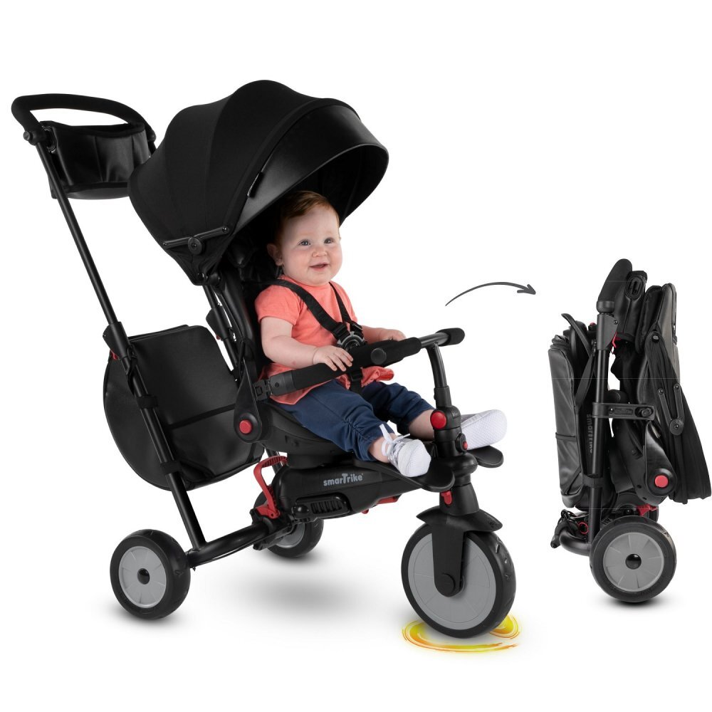 SMART TRIKE Tricicleta pentru copii 7 in 1 STR7 Urban Black ultrapliabila dotata cu roti Eva si scaun rabatabil de la 6 luni sistem patentat cu tehnologie Touch Steering sistem franare si certificare de carucior