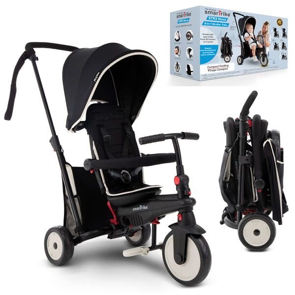 SMART TRIKE Tricicleta pentru copii STR3 Negru 6 in 1 ultrapliabila dotata cu frana scaun rabatabil sistem patentat cu tehnologie Touch Steering varsta 10 luni+