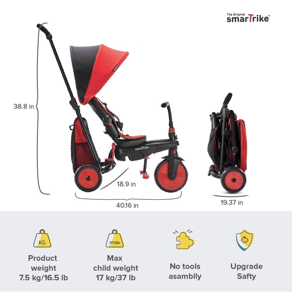 SMART TRIKE Tricicleta pentru copii STR3 Rosu 6 in 1 ultrapliabila dotata cu frana scaun rabatabil sistem patentat cu tehnologie Touch Steering varsta 10 luni+