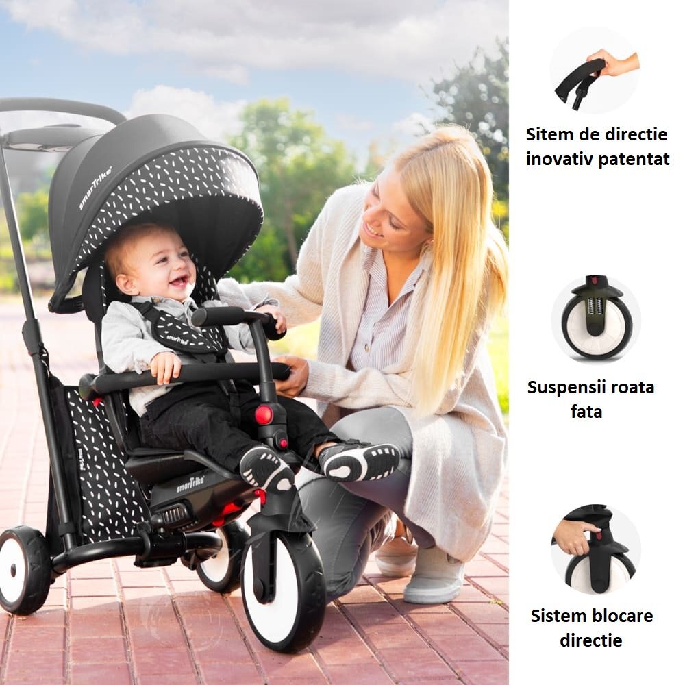 SMART TRIKE Tricicleta pentru copii STR3 Roz 6 in 1 ultrapliabila dotata cu frana scaun rabatabil sistem patentat cu tehnologie Touch Steering varsta 10 luni+