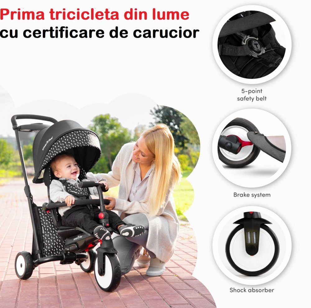 SMART TRIKE Tricicleta pentru copii STR3 Verde 6 in 1 ultrapliabila dotata cu frana scaun rabatabil sistem patentat cu tehnologie Touch Steering varsta 10 luni+