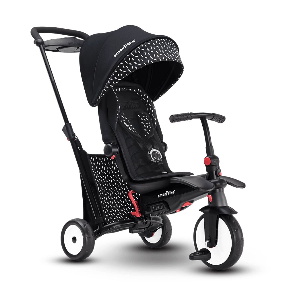 SMART TRIKE Tricicleta pentru copii STR5 BlackWhite 7 in 1 ultrapliabila dotata cu frana scaun rabatabil de la 6 luni sistem patentat cu tehnologie Touch Steering