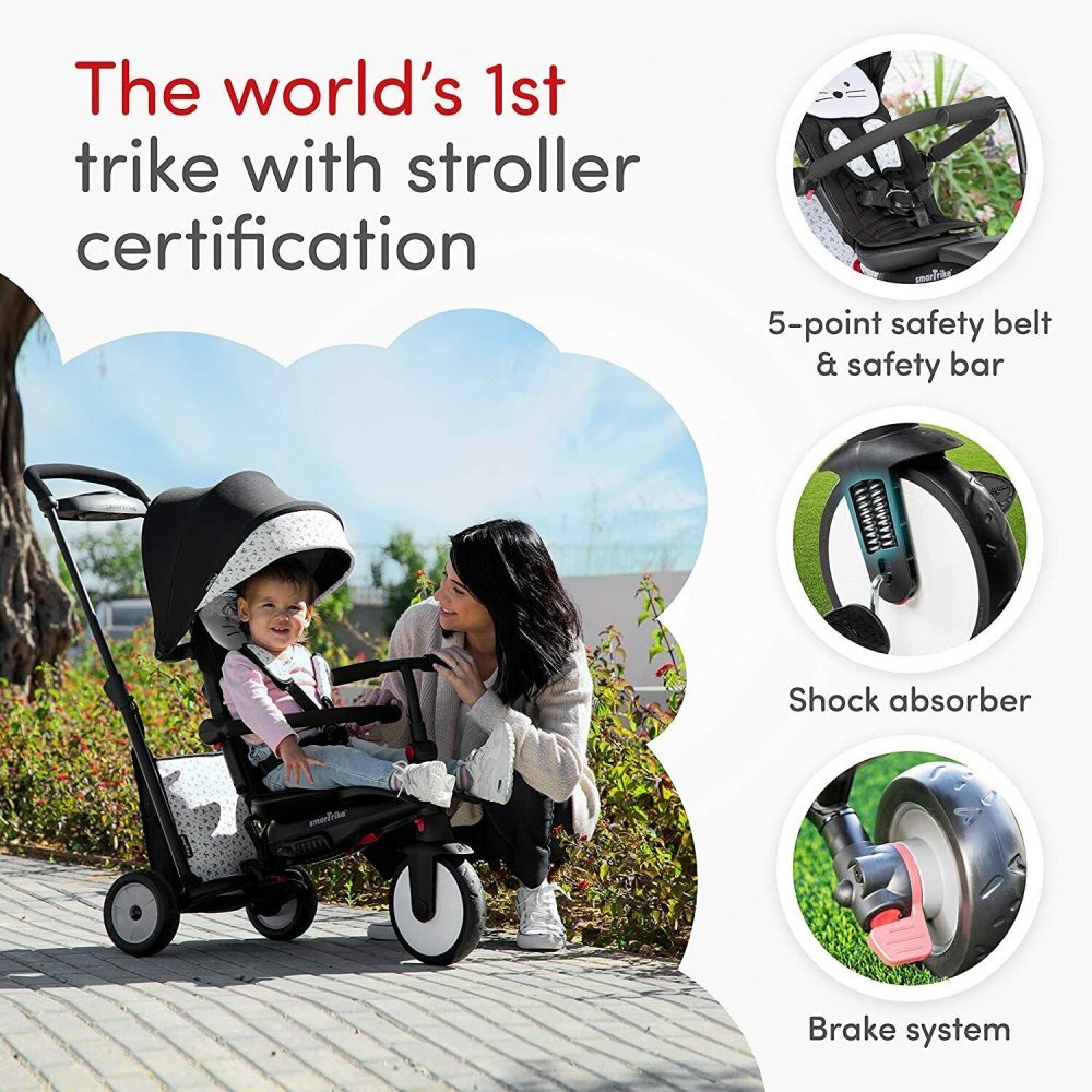 SMART TRIKE Tricicleta pentru copii STR5 Bunny 7 in 1 pliabila dotata cu frana scaun rabatabil sistem patentat Touch Steering si cu certificare de carucior varsta 9 luni+
