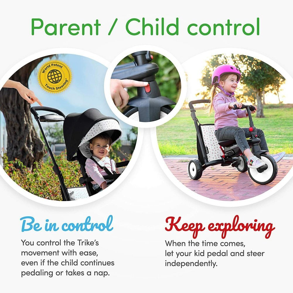 SMART TRIKE Tricicleta pentru copii STR5 Bunny 7 in 1 pliabila dotata cu frana scaun rabatabil sistem patentat Touch Steering si cu certificare de carucior varsta 9 luni+