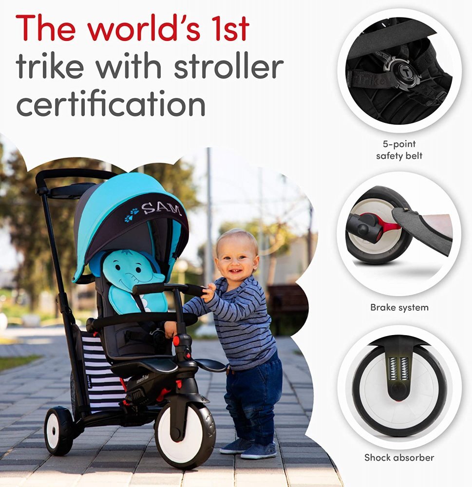 SMART TRIKE Tricicleta pentru copii STR5 Elephant 7 in 1 pliabila dotata cu frana scaun rabatabil sistem patentat Touch Steering si cu certificare de carucior varsta 9 luni+
