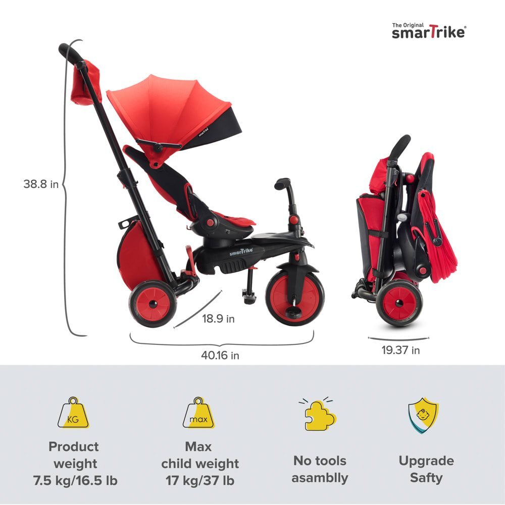 SMART TRIKE Tricicleta pentru copii STR7 Rosu 7 in 1 ultrapliabila spatar reglabil sistem patentat Touch Steering roti din cauciuc cu functie de absorbire a socurilor varsta 6 luni+