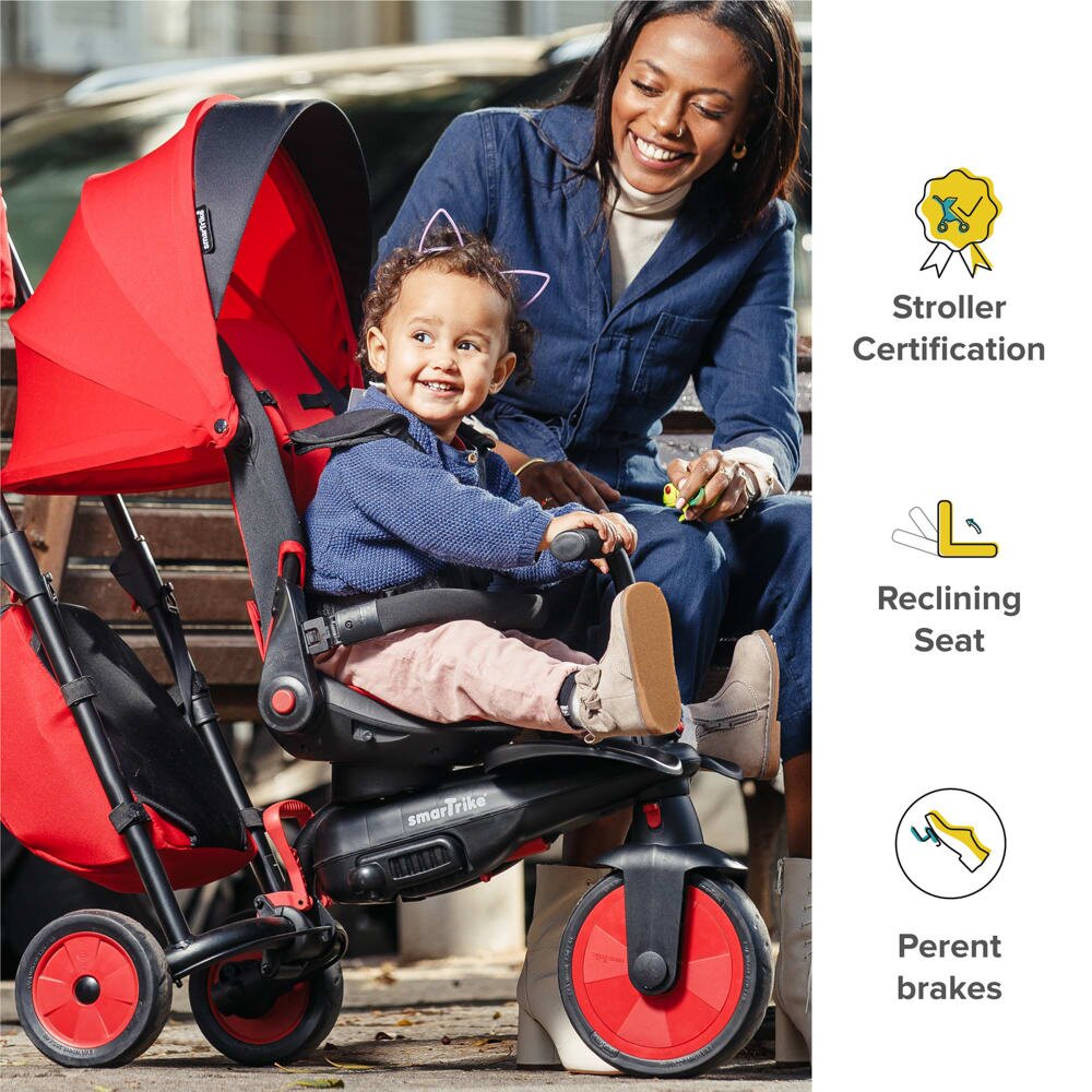 SMART TRIKE Tricicleta pentru copii STR7 Rosu 7 in 1 ultrapliabila spatar reglabil sistem patentat Touch Steering roti din cauciuc cu functie de absorbire a socurilor varsta 6 luni+