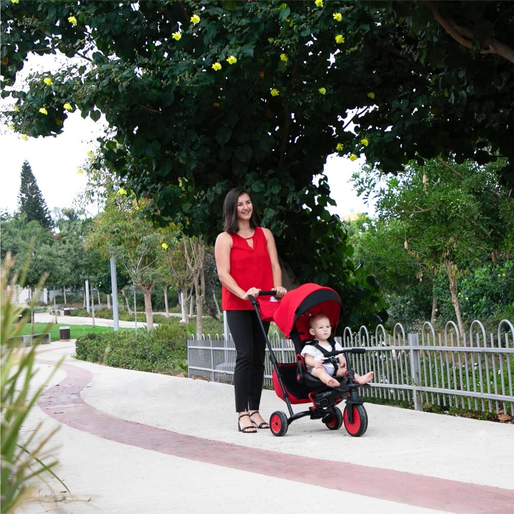 SMART TRIKE Tricicleta pentru copii STR7 Rosu 7 in 1 ultrapliabila spatar reglabil sistem patentat Touch Steering roti din cauciuc cu functie de absorbire a socurilor varsta 6 luni+