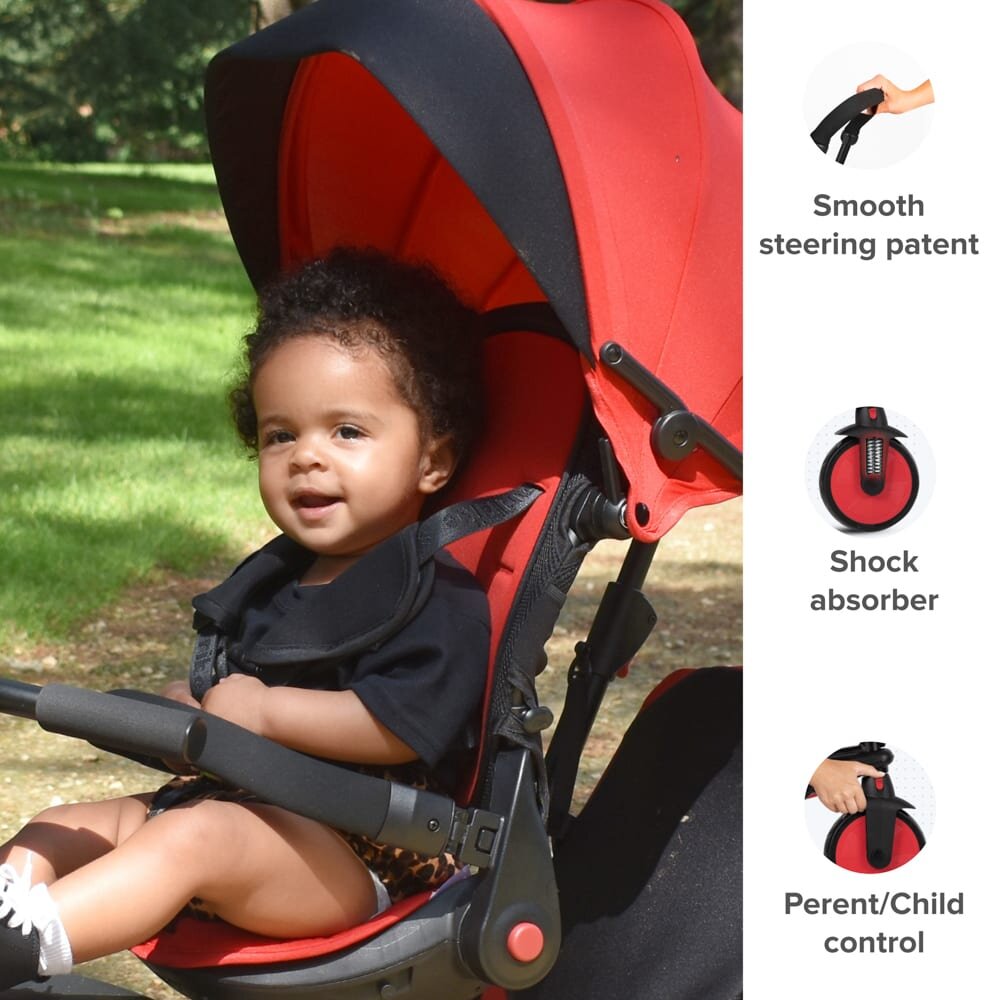 SMART TRIKE Tricicleta pentru copii STR7 Rosu 7 in 1 ultrapliabila spatar reglabil sistem patentat Touch Steering roti din cauciuc cu functie de absorbire a socurilor varsta 6 luni+