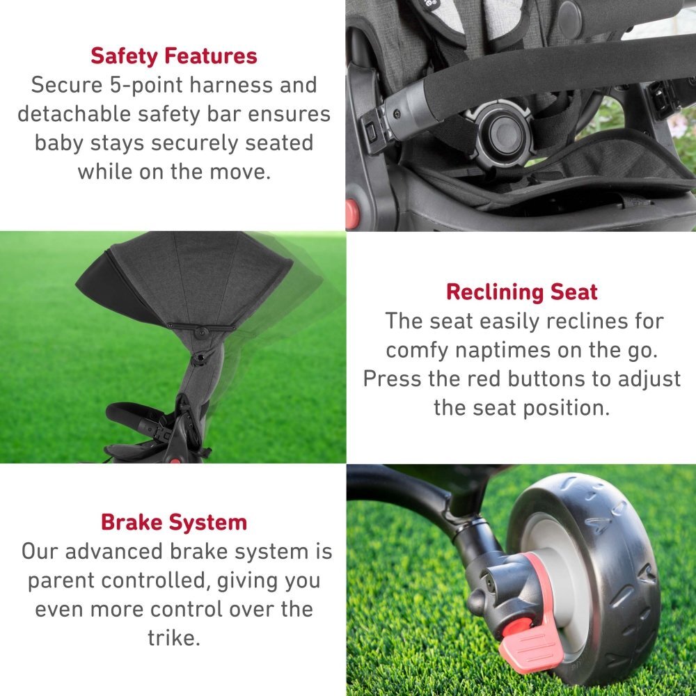 SMART TRIKE Tricicleta pentru copii STR7 Vibe Grey ultrapliabila spatar reglabil roti din cauciuc eva frana sistem patentat Touch Steering varsta 6 luni+