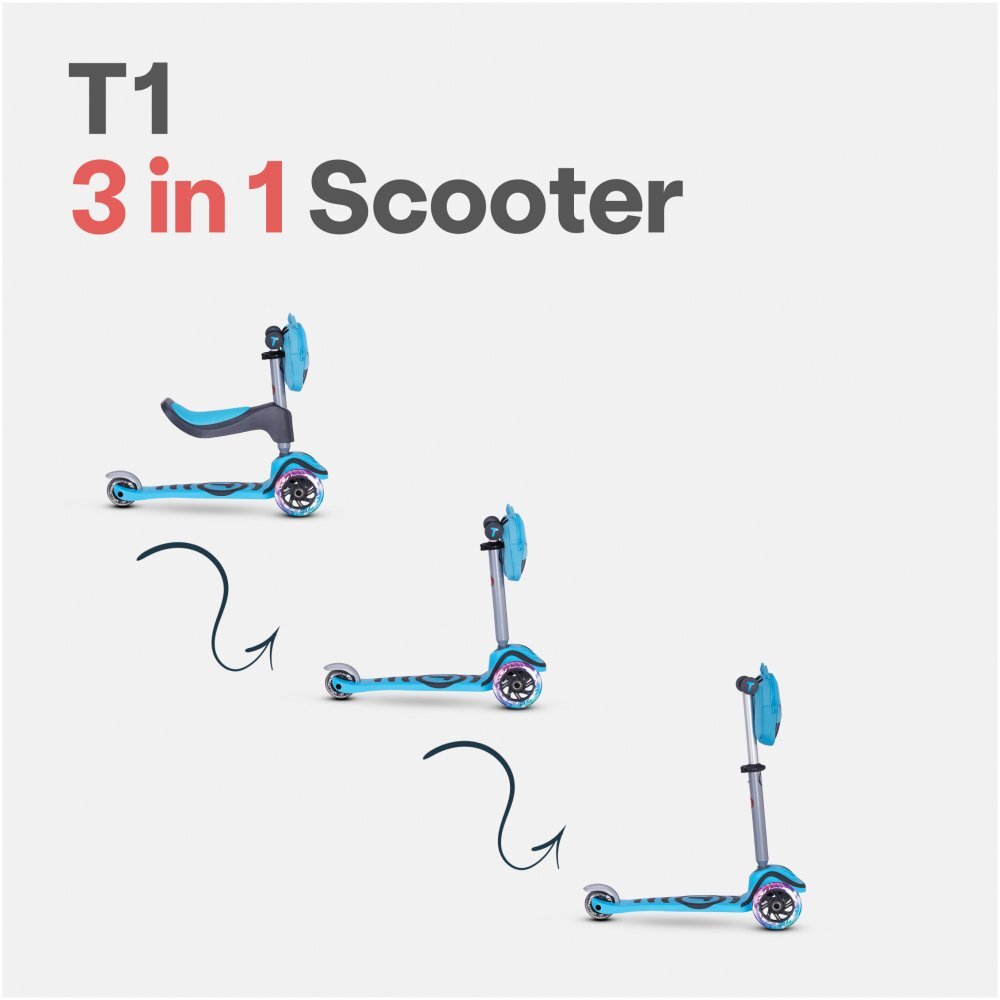 SMART TRIKE Trotineta cu scaun SmarTrike T1 albastru cu luminite si gentuta