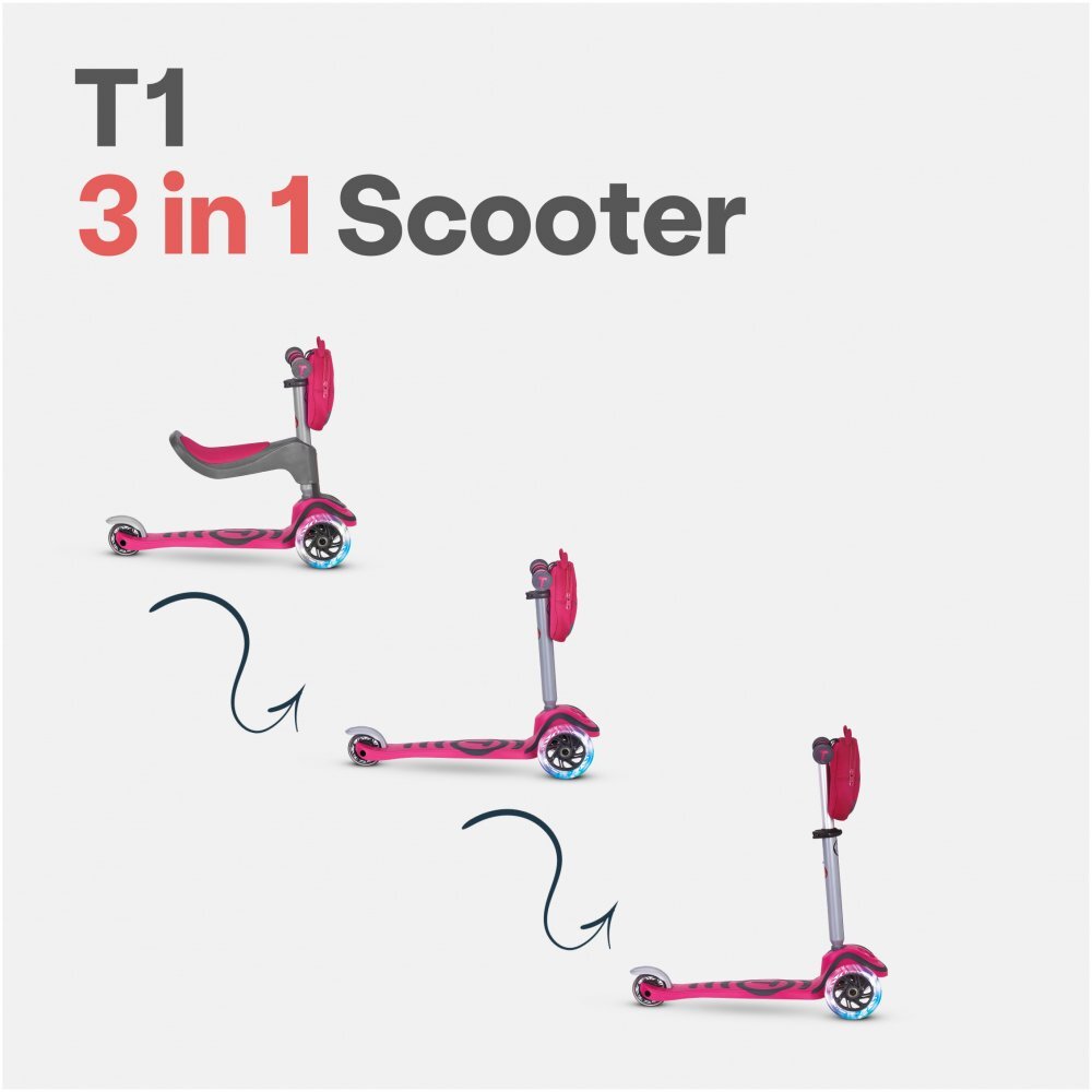 SMART TRIKE Trotineta cu scaun SmarTrike T1 roz cu luminite si gentuta