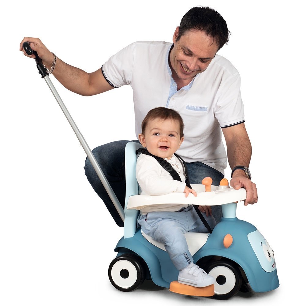 SMOBY Masinuta copii de impins Maestro blue recomandata copiilor de la 6 pana la 36 luni protectie impotriva rasturnarii roti silentioase compartiment pentru depozitare jucarii