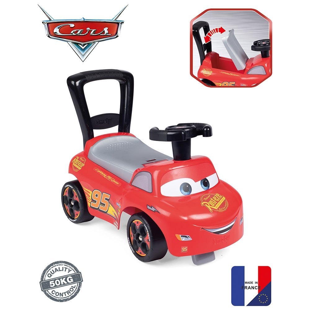 SMOBY Masinuta copii fara pedale Cars recomandata copiilor de la 10 luni spatar cu functia de impingere roti din plastic spumat spatiu de depozitare jucarii