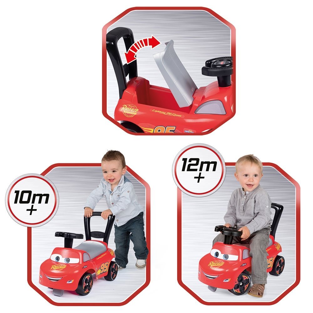 SMOBY Masinuta copii fara pedale Cars recomandata copiilor de la 10 luni spatar cu functia de impingere roti din plastic spumat spatiu de depozitare jucarii