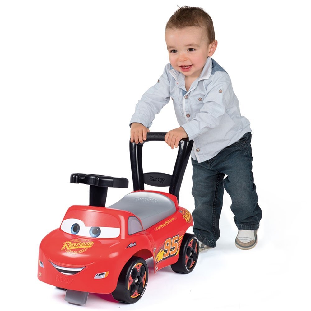 SMOBY Masinuta copii fara pedale Cars recomandata copiilor de la 10 luni spatar cu functia de impingere roti din plastic spumat spatiu de depozitare jucarii