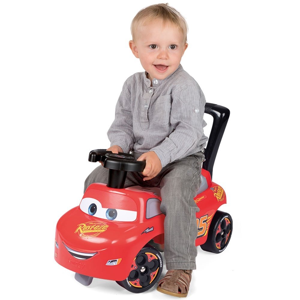 SMOBY Masinuta copii fara pedale Cars recomandata copiilor de la 10 luni spatar cu functia de impingere roti din plastic spumat spatiu de depozitare jucarii