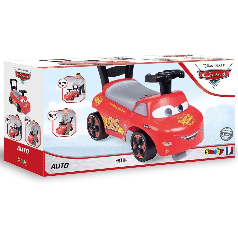 SMOBY Masinuta copii fara pedale Cars recomandata copiilor de la 10 luni spatar cu functia de impingere roti din plastic spumat spatiu de depozitare jucarii