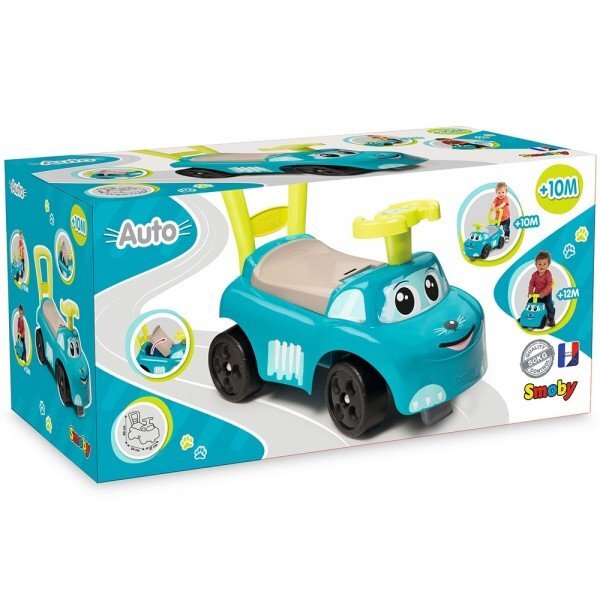SMOBY Masinuta copii Ride-On Auto blue de la 10 luni cu roti din plastic spumat si spatiu depozitare sub scaun