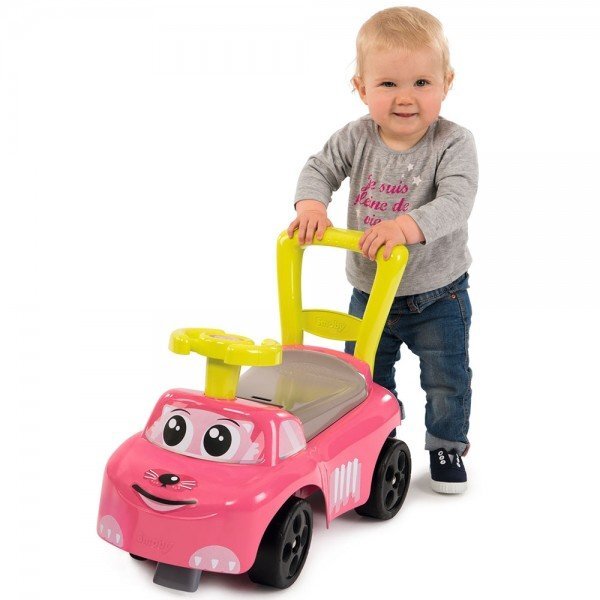 SMOBY Masinuta copii Ride-On fara pedale Auto pink de la 10 luni cu roti din plastic spumat si spatiu depozitare sub scaun