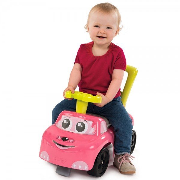 SMOBY Masinuta copii Ride-On fara pedale Auto pink de la 10 luni cu roti din plastic spumat si spatiu depozitare sub scaun