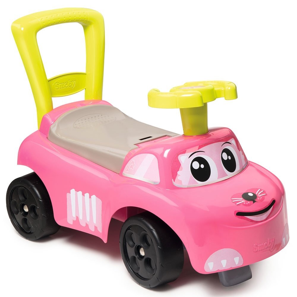 SMOBY Masinuta copii Ride-On fara pedale Auto pink de la 10 luni cu roti din plastic spumat si spatiu depozitare sub scaun