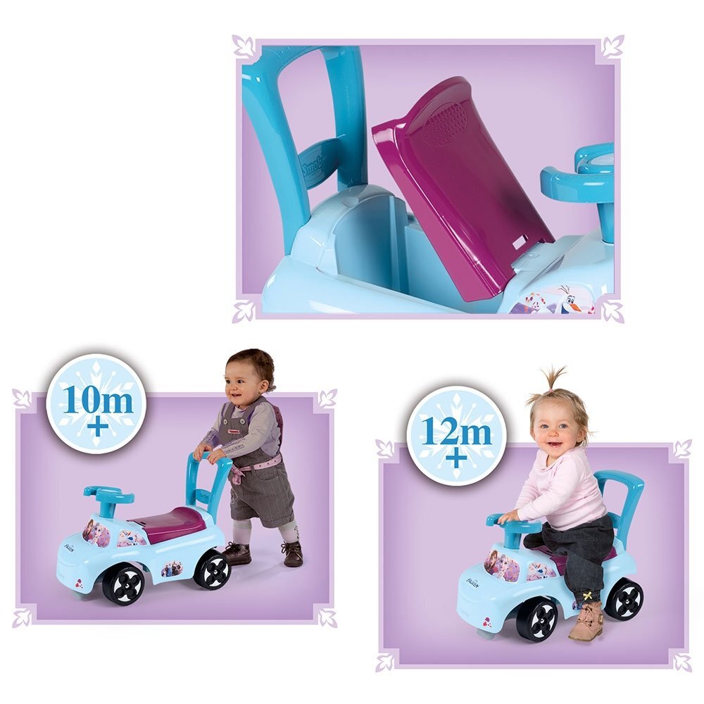 SMOBY Masinuta copii Ride-On Frozen recomandata pentru copii cu varsta cuprinsa intre 10 si 36 luni spatar cu functie de impingere spatiu depozitare sub scaun