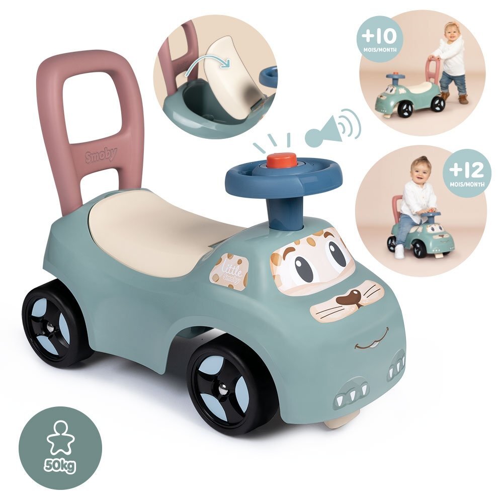 SMOBY Masinuta pentru copii fara pedale Auto verde de la 10 luni spatar cu posibilitatea de impingere spatiu de depozitare scaun ergonomic