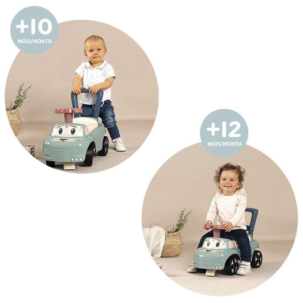 SMOBY Masinuta pentru copii fara pedale Verde spatar cu functie de impingere recomandata pentru copii cu varsta intre 10 si 36 luni roti din plastic spumat spatiu de depozitare jucarii