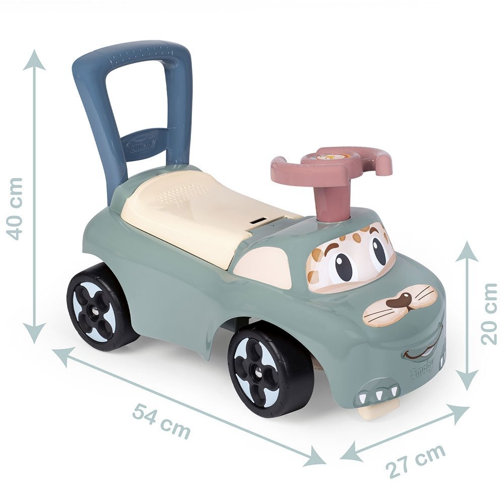 SMOBY Masinuta pentru copii fara pedale Verde spatar cu functie de impingere recomandata pentru copii cu varsta intre 10 si 36 luni roti din plastic spumat spatiu de depozitare jucarii