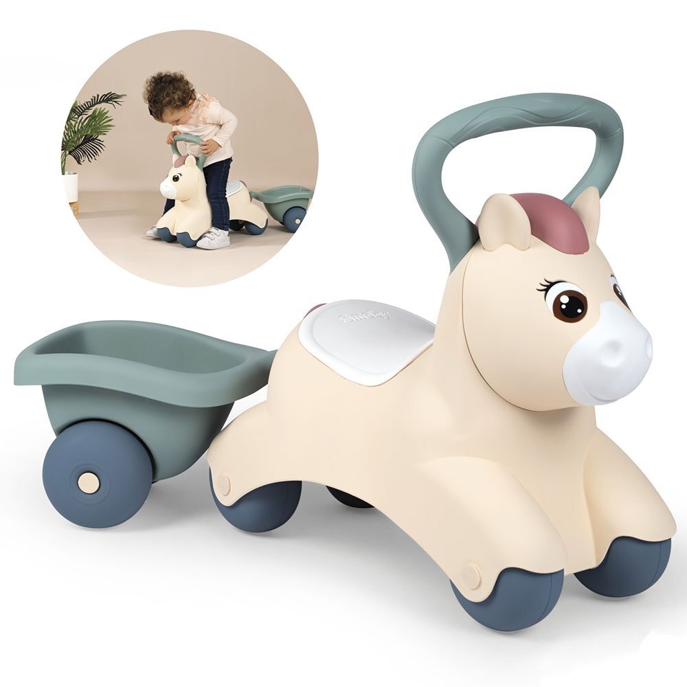 SMOBY Ride-On fara pedale pentru copii Pony de impins maner si remorca pentru transportul obiectelor mici recomandat copiilor de la 1 an