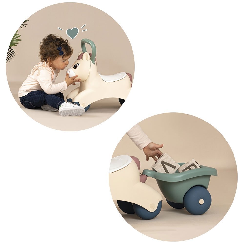 SMOBY Ride-On fara pedale pentru copii Pony de impins maner si remorca pentru transportul obiectelor mici recomandat copiilor de la 1 an