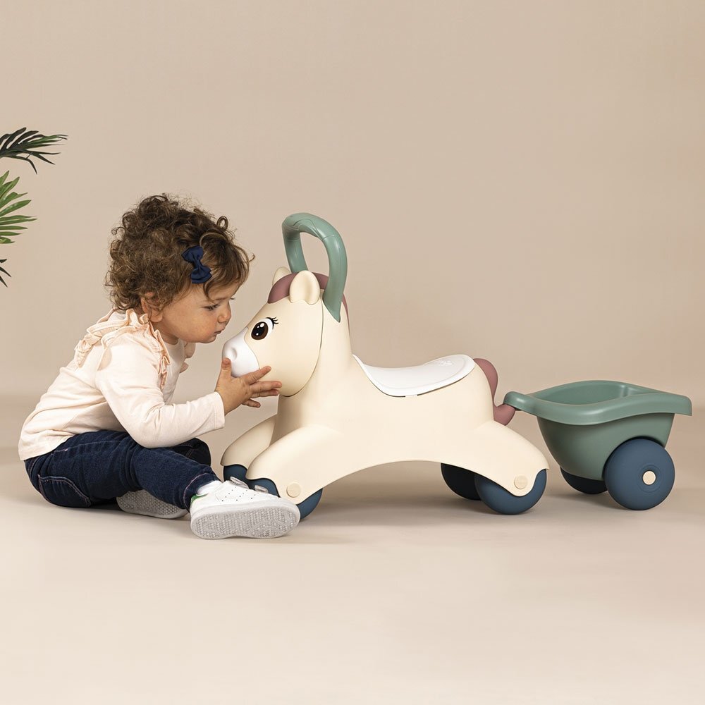 SMOBY Ride-On fara pedale pentru copii Pony de impins maner si remorca pentru transportul obiectelor mici recomandat copiilor de la 1 an