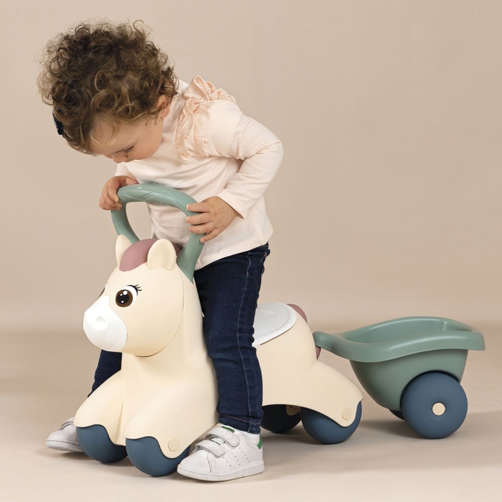 SMOBY Ride-On fara pedale pentru copii Pony de impins maner si remorca pentru transportul obiectelor mici recomandat copiilor de la 1 an