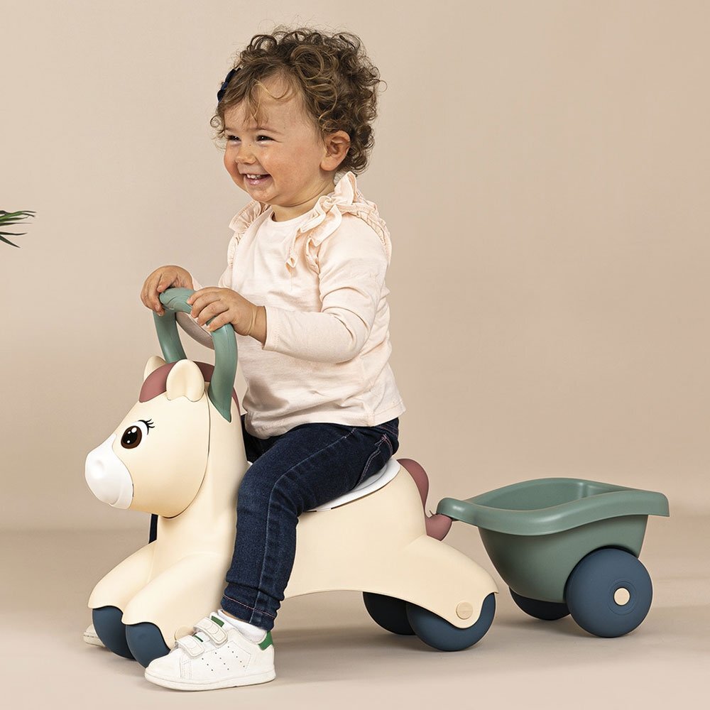 SMOBY Ride-On fara pedale pentru copii Pony de impins maner si remorca pentru transportul obiectelor mici recomandat copiilor de la 1 an