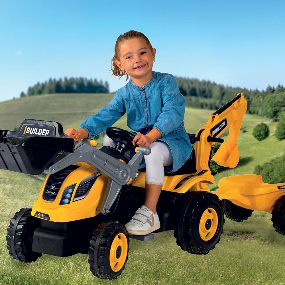 SMOBY Tractor cu pedale si remorca Builder Max galben