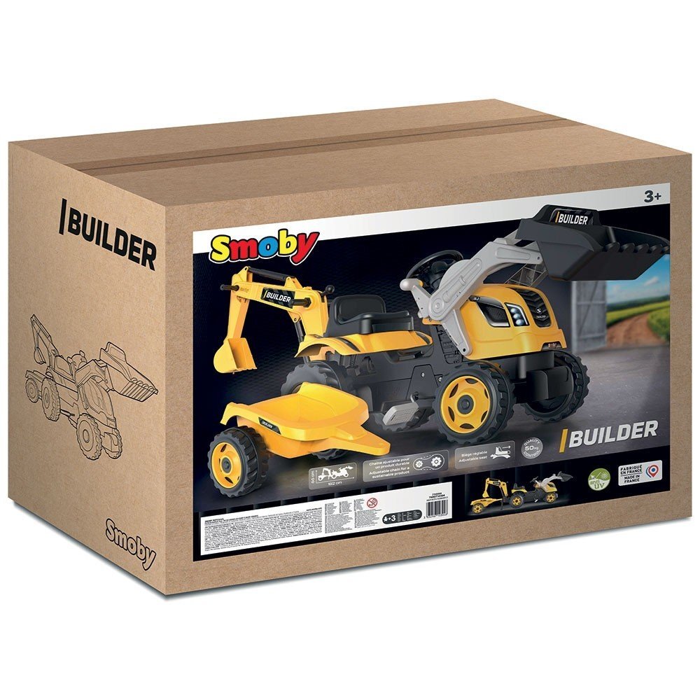 SMOBY Tractor cu pedale si remorca Builder Max galben