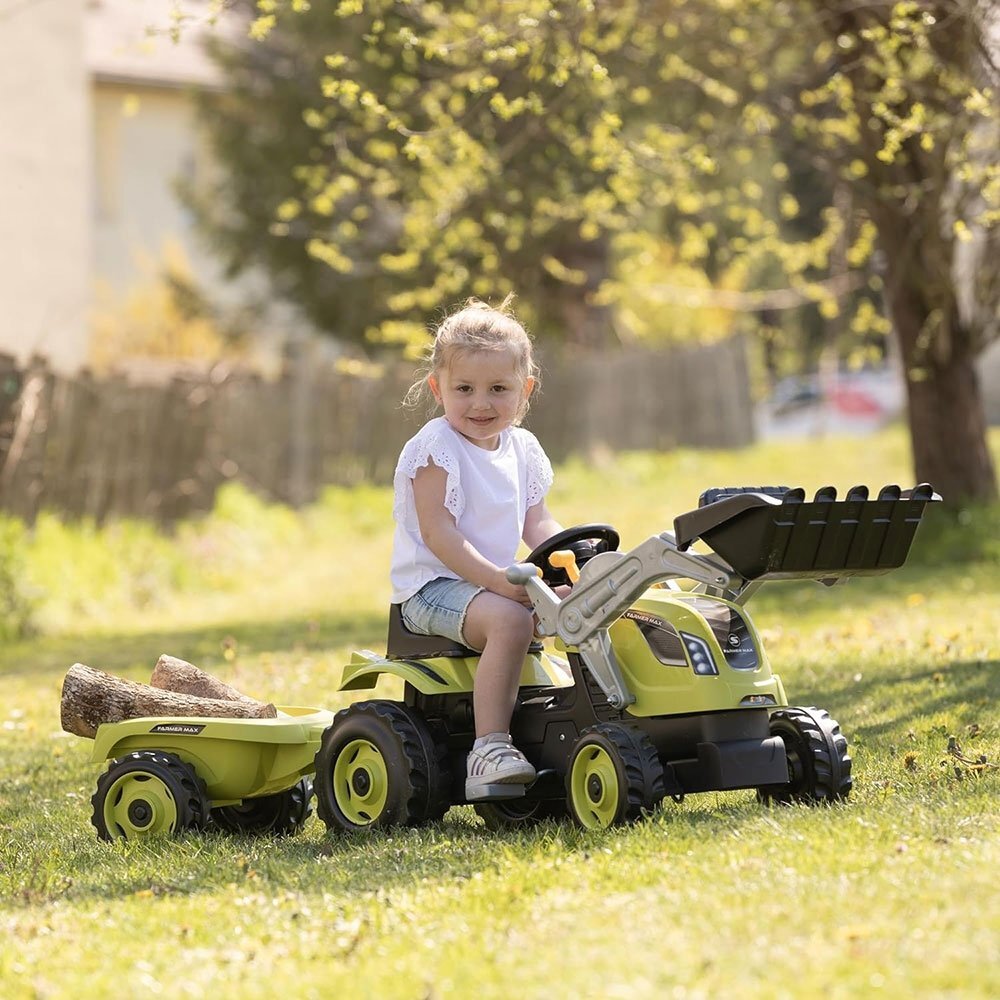 SMOBY Tractor cu pedale si remorca Farmer Max verde cu negru