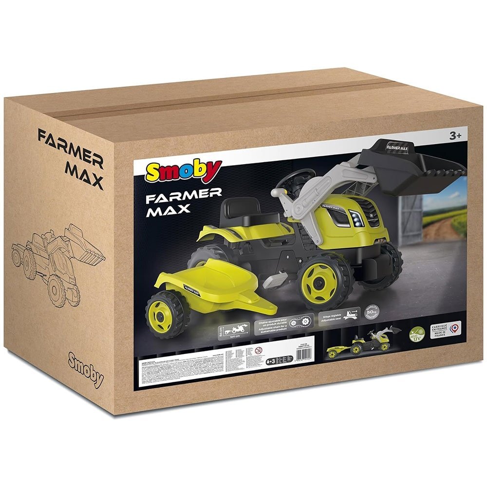 SMOBY Tractor cu pedale si remorca Farmer Max verde cu negru