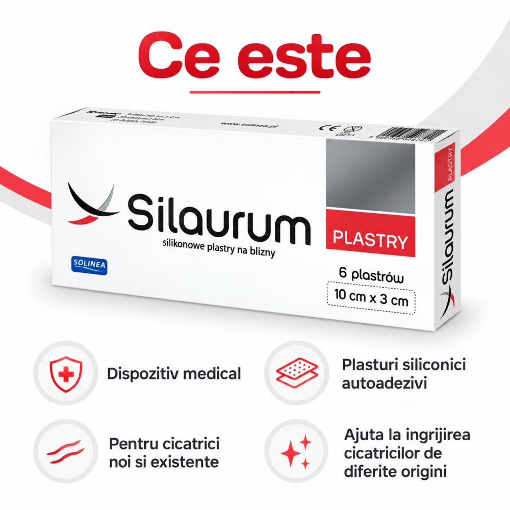 Solinea Plasturi Silaurum dispozitiv medical din silicon pentru cicatrici postoperatorii postacneice posttraumatice si dupa arsuri