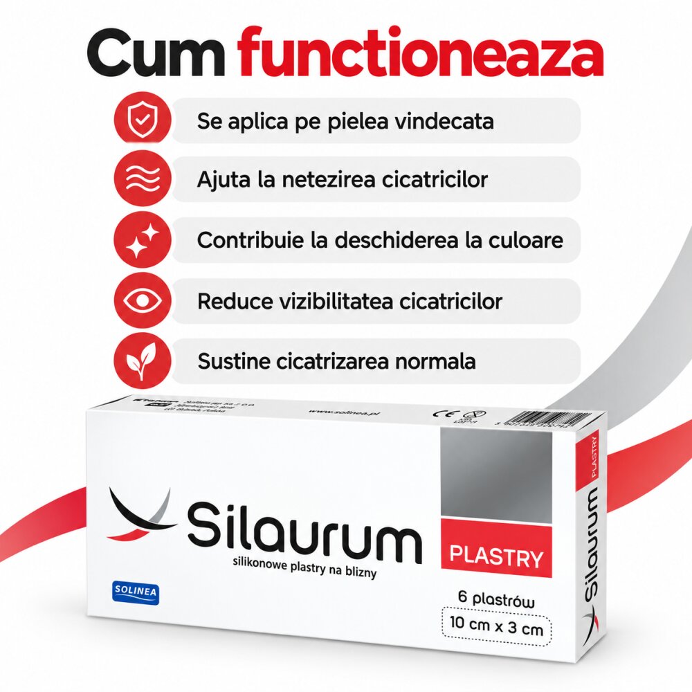 Solinea Plasturi Silaurum dispozitiv medical din silicon pentru cicatrici postoperatorii postacneice posttraumatice si dupa arsuri