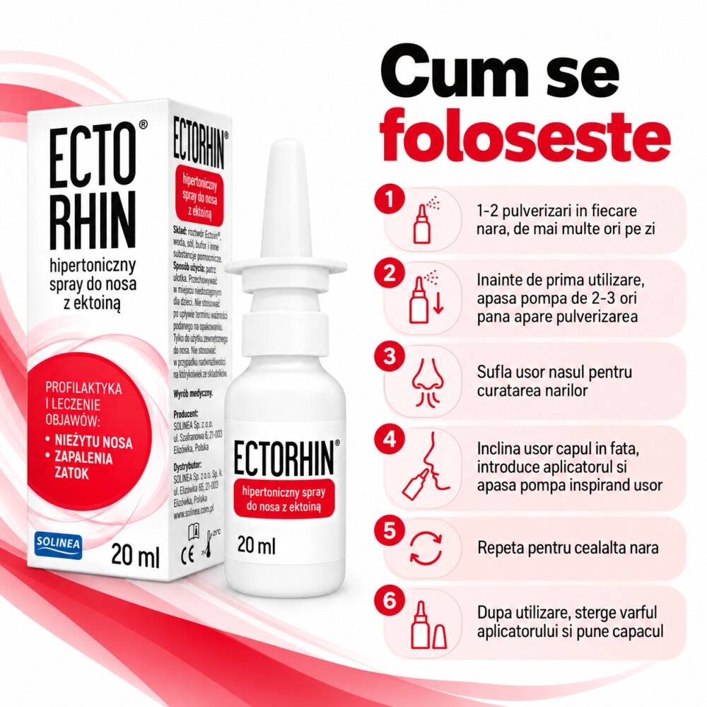 Solinea Spray nazal hipertonic Ectorhin cu ectoina pentru rinita si sinuzita 20 ml