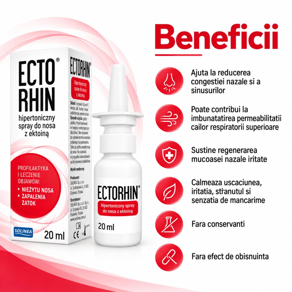 Solinea Spray nazal hipertonic Ectorhin cu ectoina pentru rinita si sinuzita 20 ml