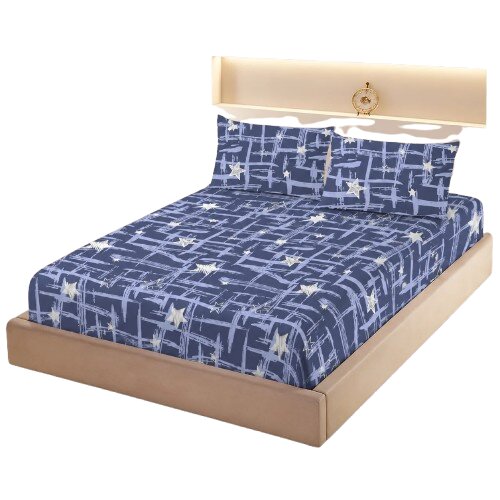 Somnart Cearceaf de pat din finet cu 2 fete de perna pentru saltea de 160 x 200 cm Navy Grid