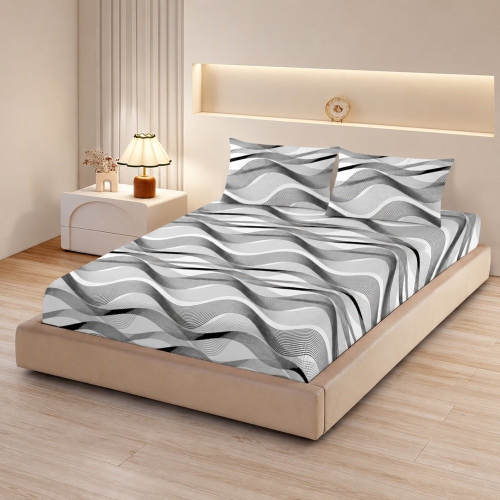Somnart Husa de pat din finet cu 2 fete de perna pentru saltea de 160 x 200 cm Silver Waves