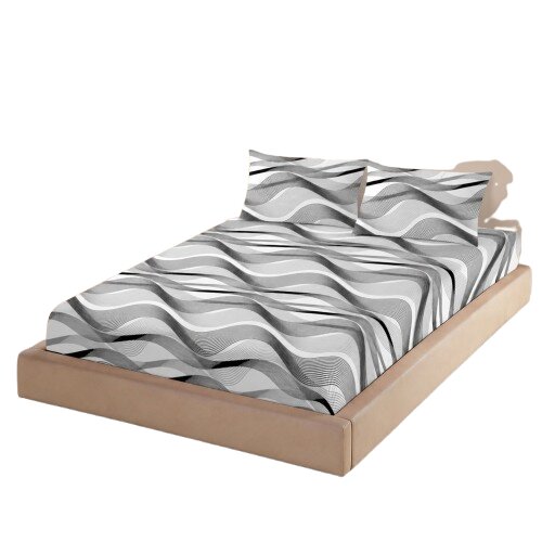 Somnart Husa de pat din finet cu 2 fete de perna pentru saltea de 160 x 200 cm Silver Waves