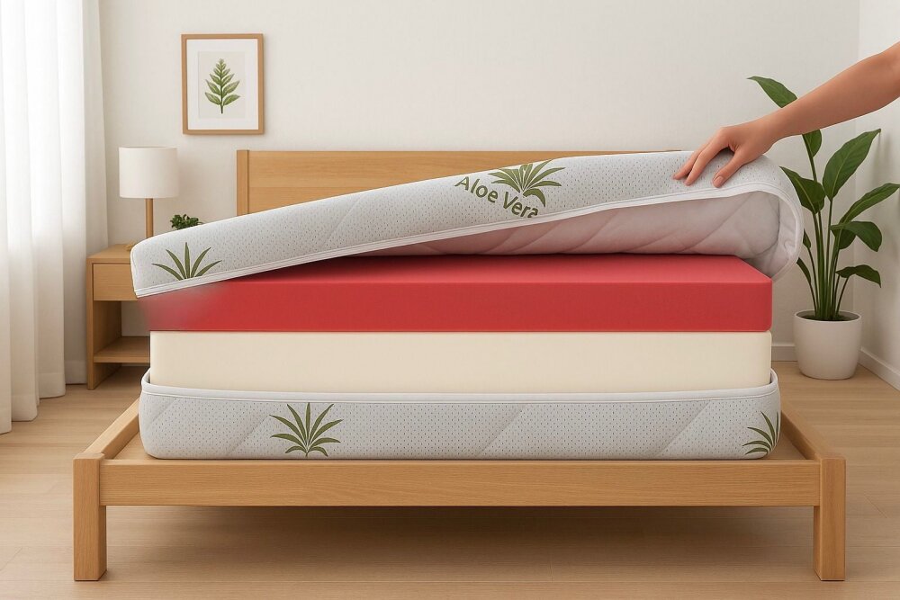 Somnart Husa matlasata pentru saltea Aloe Vera lavabila detasabila 100x200x25 cm
