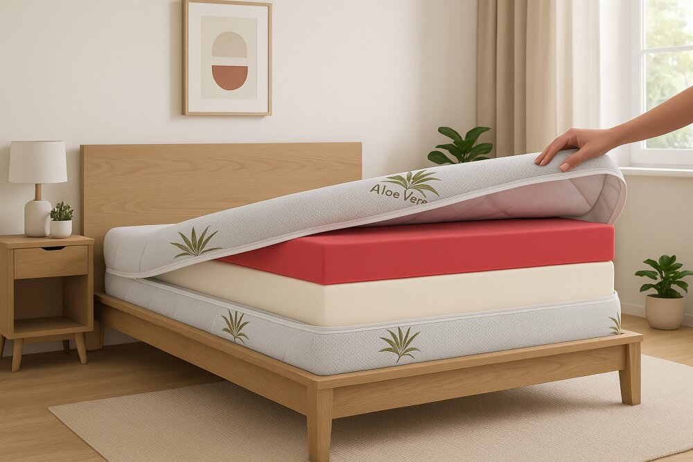 Somnart Husa pentru saltea Aloe Vera matlasata lavabila cu fermoar 4 laturi 90 x200 x 14 cm