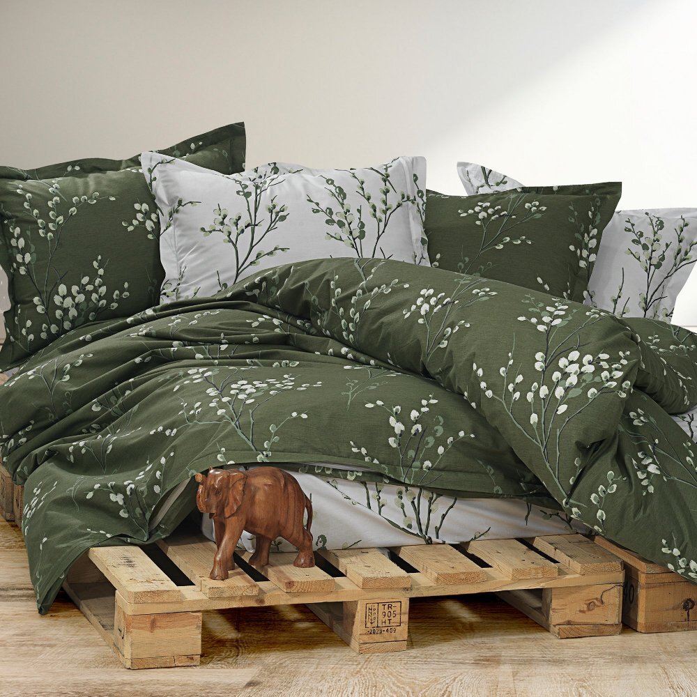 Somnart Lenjerie de pat 4 piese din bumbac cu cearceaf pat clasic cearceaf pilota 200 x 230 cm si 2 fete perna 50 x 70 cm verde