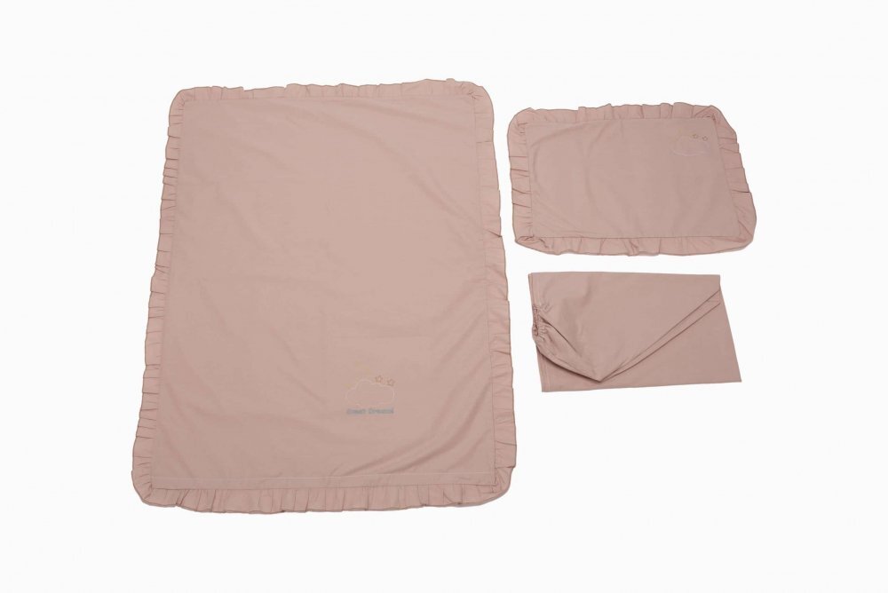 Somnart Lenjerie pentru patut 120x60 cm Roz din bumbac brodata cu 3 piese